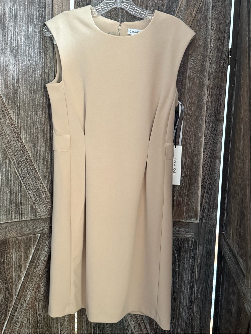 Calvin Klein Cap-Sleeve Sheath Dress in Light Beige